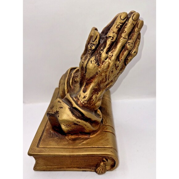 Vintage 1970s Homco Praying Hands Hand of God on Bible Gold - Picture 6 of 8